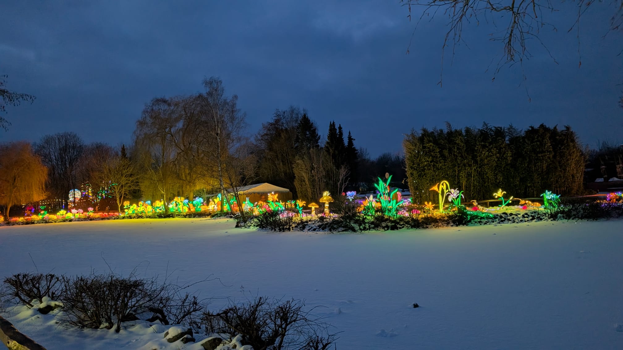 Lichtermeer am verschneiten See